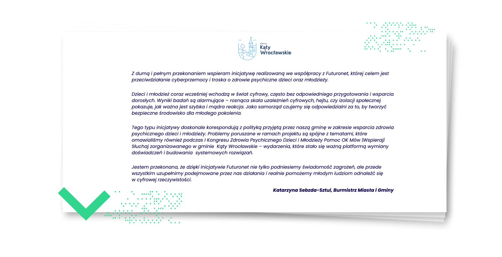 rekomendacja Burmistrza Kątów Wrocławskich, polecająca usługi Futuronet