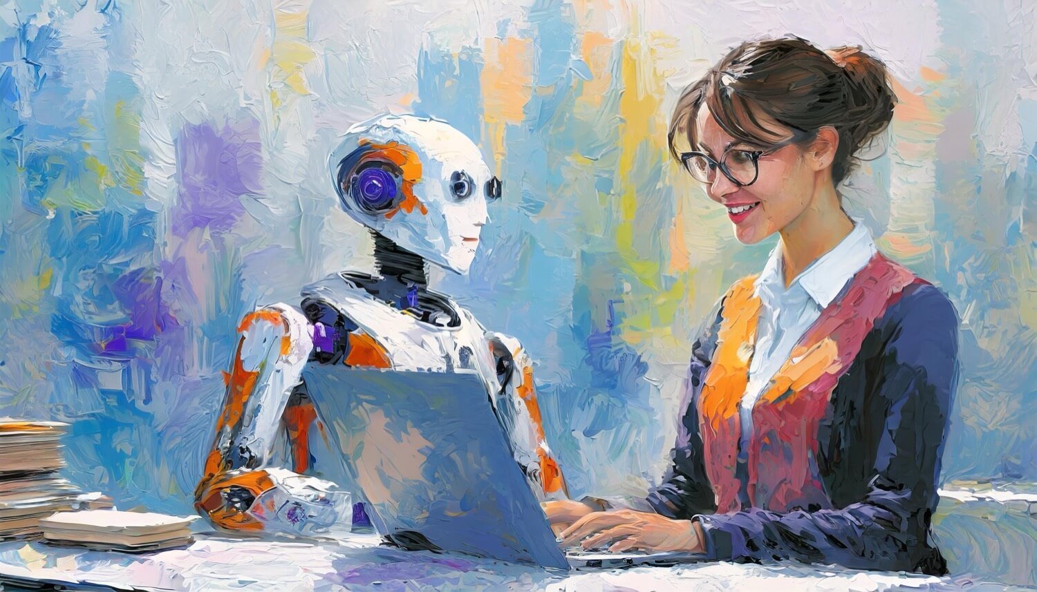nauczycielka współpracuje z robotem