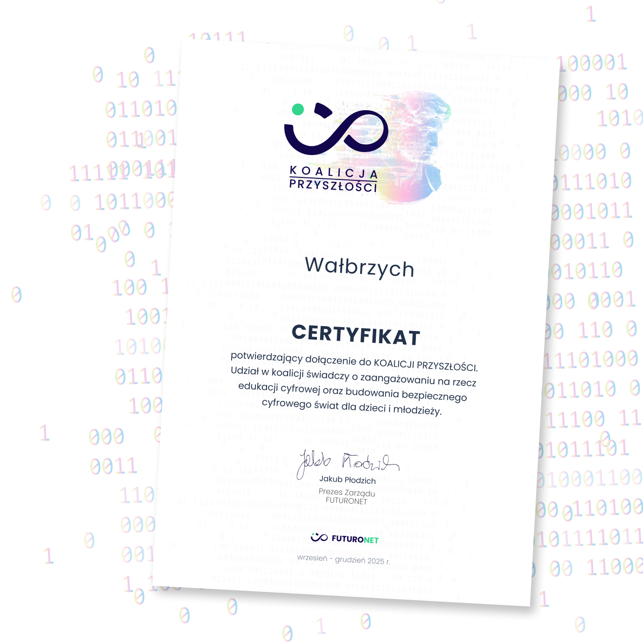 certyfikat potwierdzające udział miasta w programie Futuronet