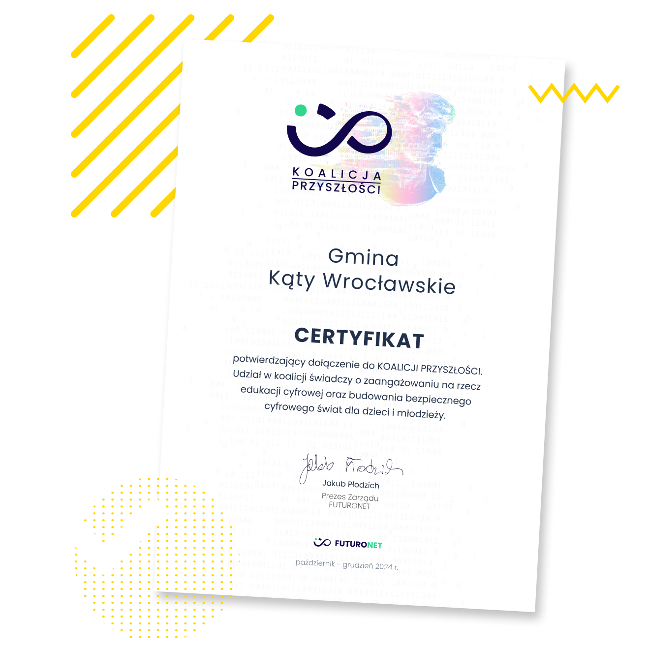 certyfikat potwierdzający udział Kątów Wrocławskich w programie Futuronet